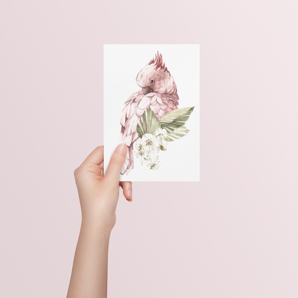 Pink Cockatoo Watercolor Illustration Wall Art Print Unframed - Picture 5 of 11
